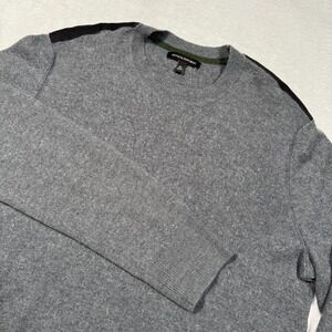 Banana Republic Sweater Mens XL Gray Merino Wool Blend Crewneck Shoulder Patch